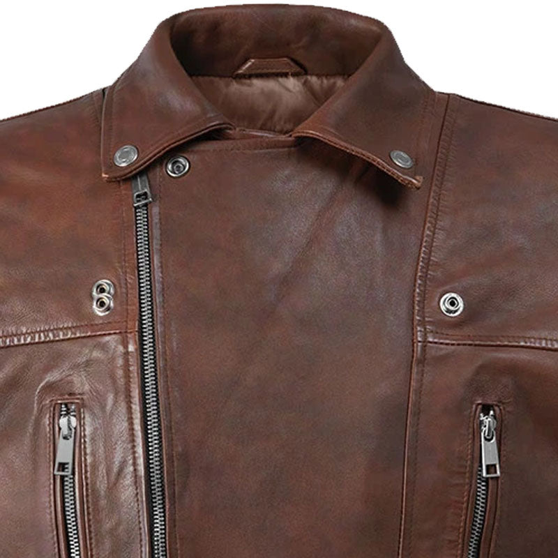 Buy Best Looking Genuine Fashion Dauntless Spanish Brown Biker Leather Jacket For Sale