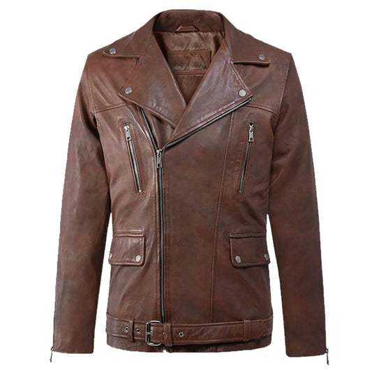 Buy Best Looking Genuine Fashion Dauntless Spanish Brown Biker Leather Jacket For Sale
