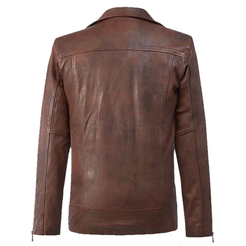 Buy Best Looking Genuine Fashion Dauntless Spanish Brown Biker Leather Jacket For Sale