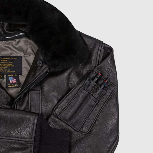 Buy Best Style Aviator Black Winter Warmer Black Leather Jackets For Sale