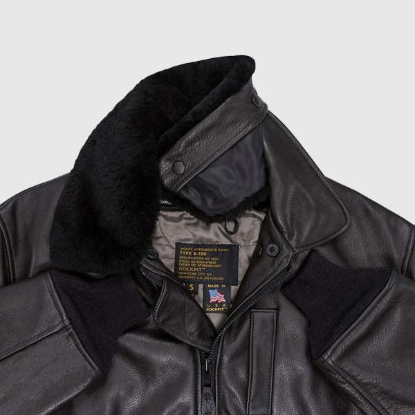 Purchase Best Style Aviator Black Winter Warmer Black Leather Jackets For Sale