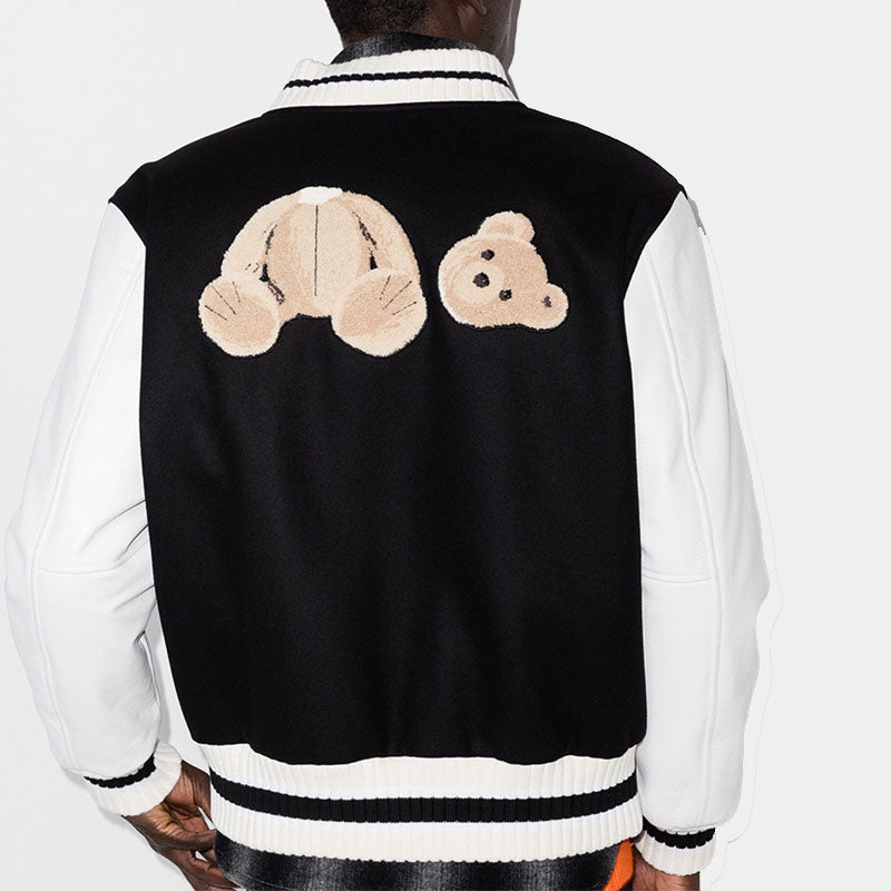 Buy Best Style Genuine Quality Browns 50 Bear Motif Leather Varsity Jacket For Sale