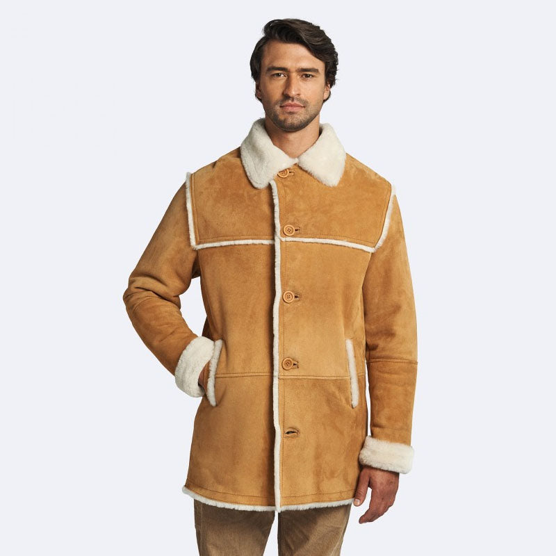 Buy Best Winter Leather Sheepskin Tan Leather Coat