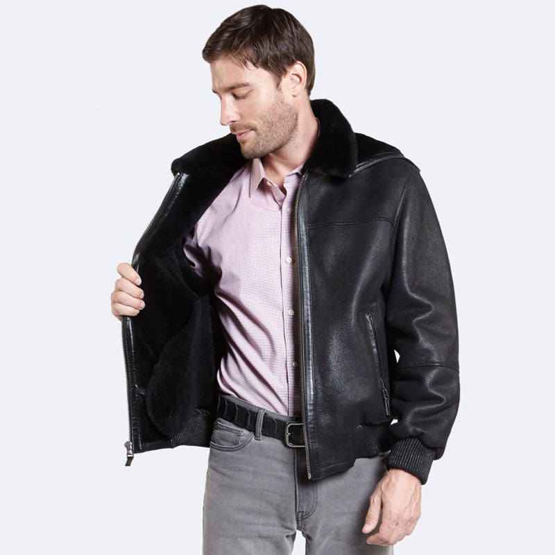 Best Price on Edwin Black Sheepskin Leather Jacket for Winter