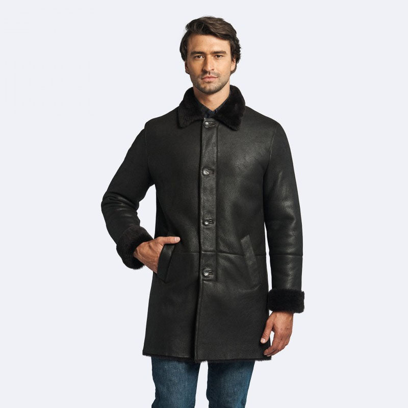 Best Price on Miles Genuine Dark Oak Shearling Coat for Men
