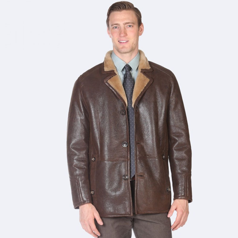 Best Winter Eugene Sheepskin Brown Leather Jacket for Men
