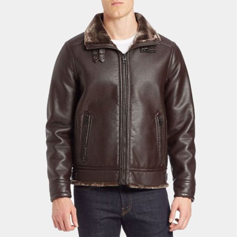 Brown Leather Bomber Jacket