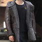 Brown Shearling Sheepskin Coat with Real Fur Hooded Outwear
