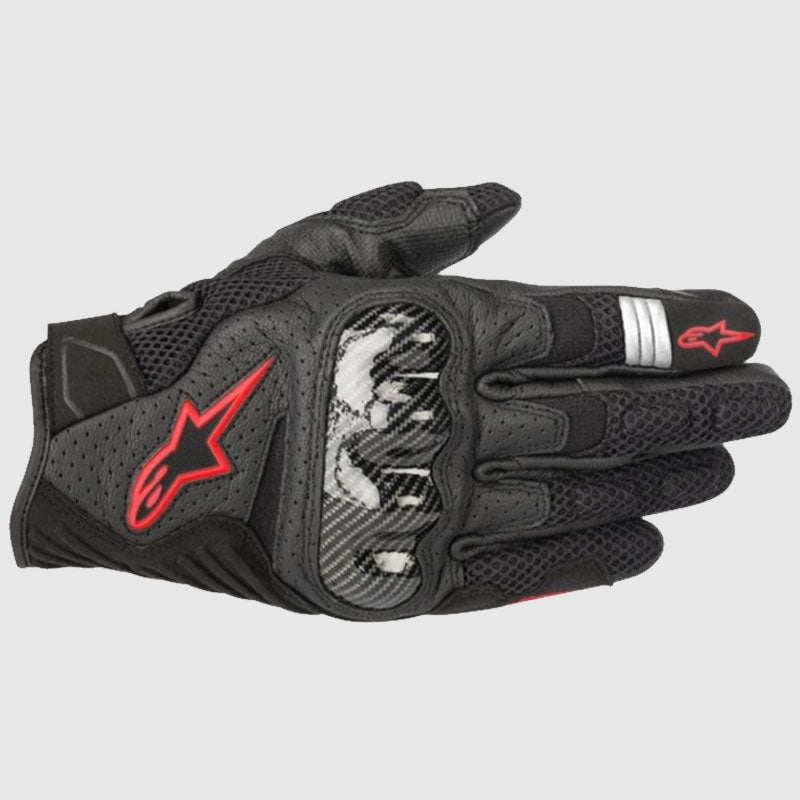 Buy Alpinestars SMX-1 Air v2 Motorbike Black/Red Fluo Leather Gloves