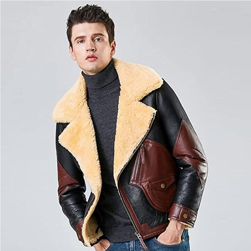 Buy Best Denny Dora Men's B3 Natural Shearling Leather Coat New Year Shearling Jackets