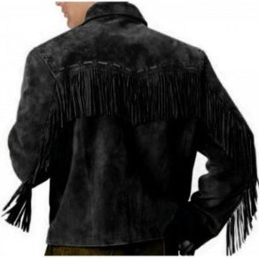Buy Best Fashion Biker Leather Western Black Leather Jacket Wear Fringes Beads For Sale