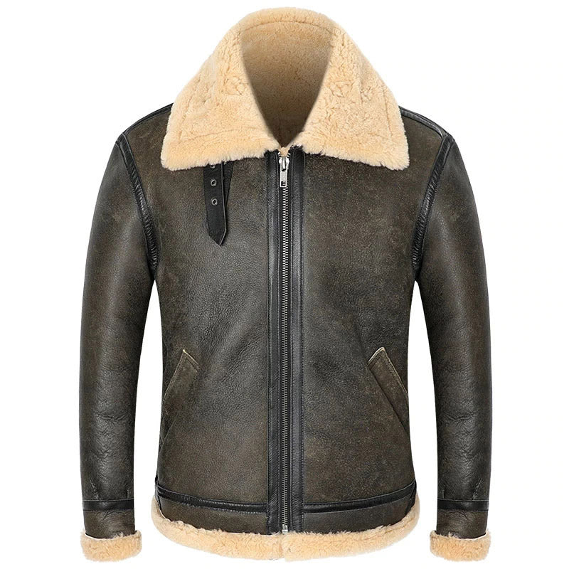 Buy Best Christmas Winter Genuine B-3 Leather Sheepskin Shearling Coat For Men