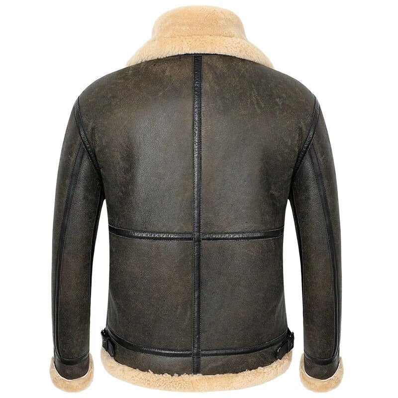 Buy Best Christmas Winter Genuine B-3 Leather Sheepskin Shearling Coat For Men