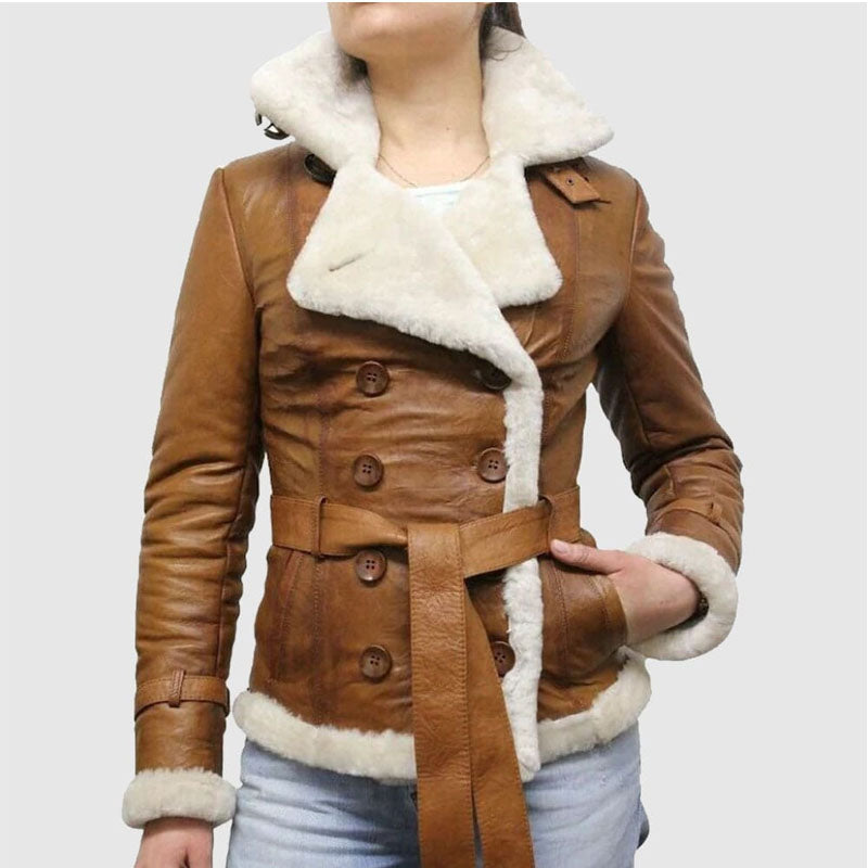 Buy Best Genuine Brown pilot aviator genuine shearling leather jacket For Sale