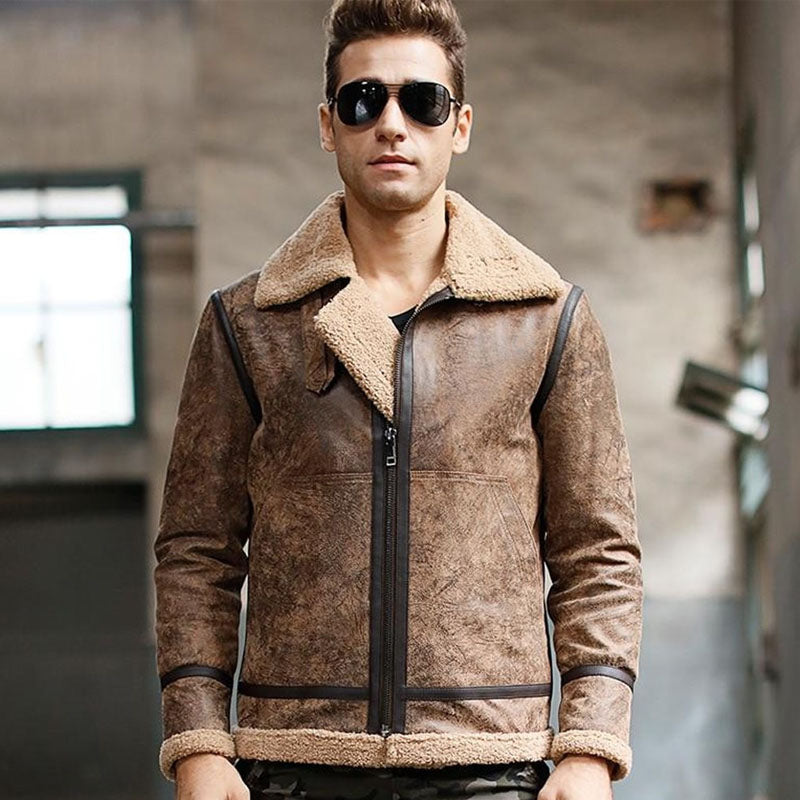 Buy Best Genuine Look Winter Real Leather Warm Aviator Jacket For Christmas Sale