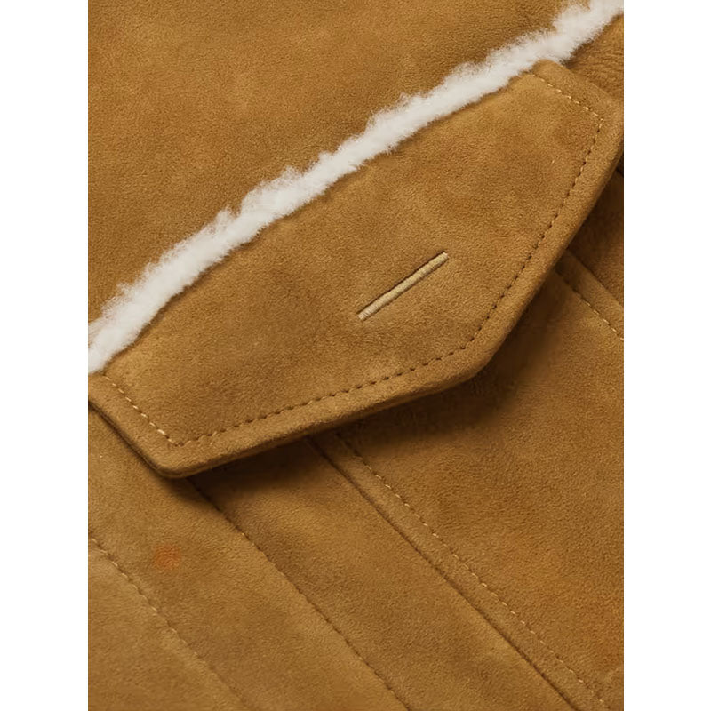 Buy Best Genuine Looking Style Heiden Shearling Leather Tan Jacket For New Year Sale