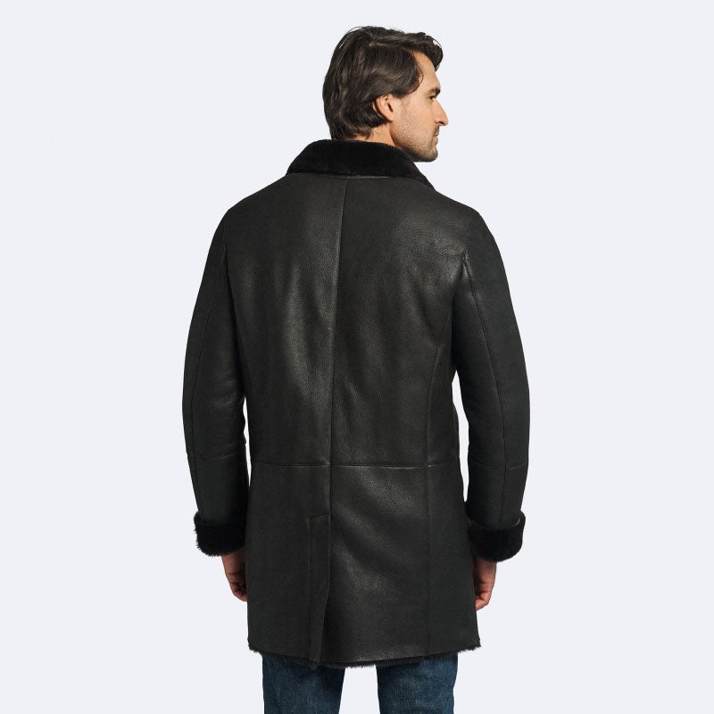 Buy Best Genuine Miles Shearling Leather Dark Oak Coat For Winter Sale