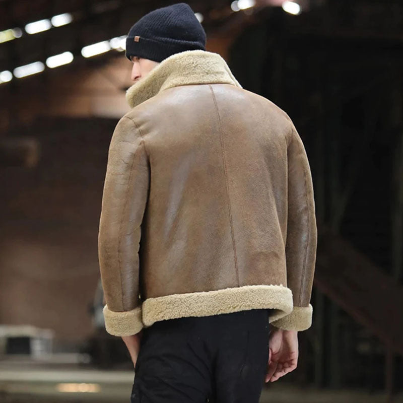 Buy Best Genuine New Winter B3 Brown RAF Flight Sheepskin Leather Jacket For Christmas Sale