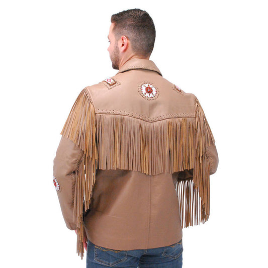 Buy Best Genuine Style Western Brown Leather Jacket Fringe & Bone Beading For Specials Offer New Year 
