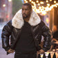 Buy Best Genuine V- Bomber Black Leather Jacket Off White Fur