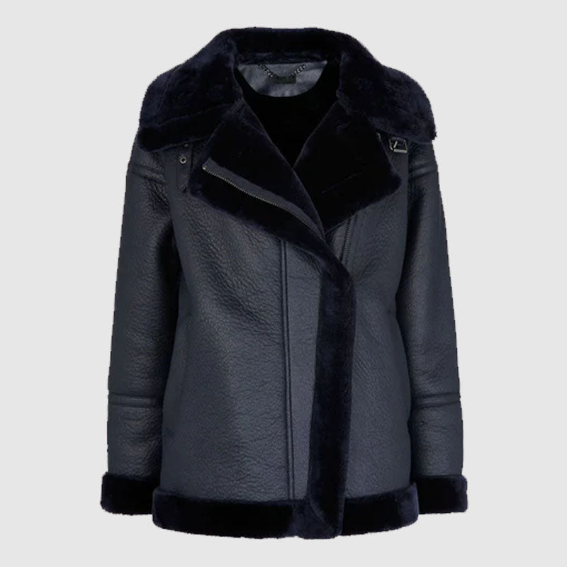 B3 Bomber Lauren Faux Fur Shearling Leather Jacket For Sale