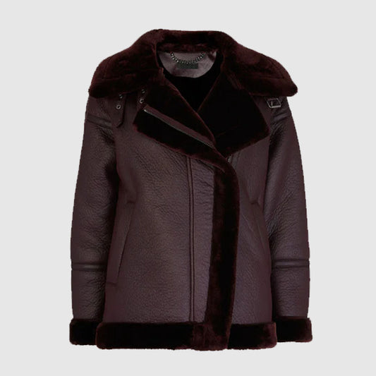 Lauren Faux Fur Shearling Winter Fashion Leather Jacket For Sale