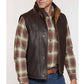 Mens Dark Brown Leather Vest Removable Shearling Collar
