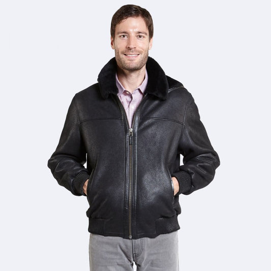 Buy Best Looking Style Edwin Black Sheepskin Leather Jacket For Winter