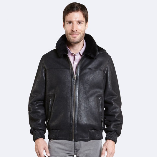 Buy Best Looking Style Edwin Black Sheepskin Leather Jacket For Winter