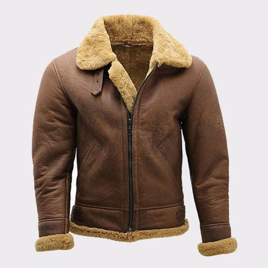 Buy Best Men’s Brown B3 Sheepskin WW2 Shearling Leather Bomber Jacket For Sale