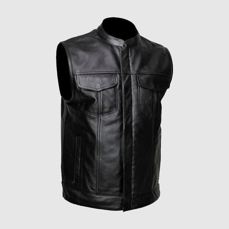 Beautiful New Black Leather Vest For Sale