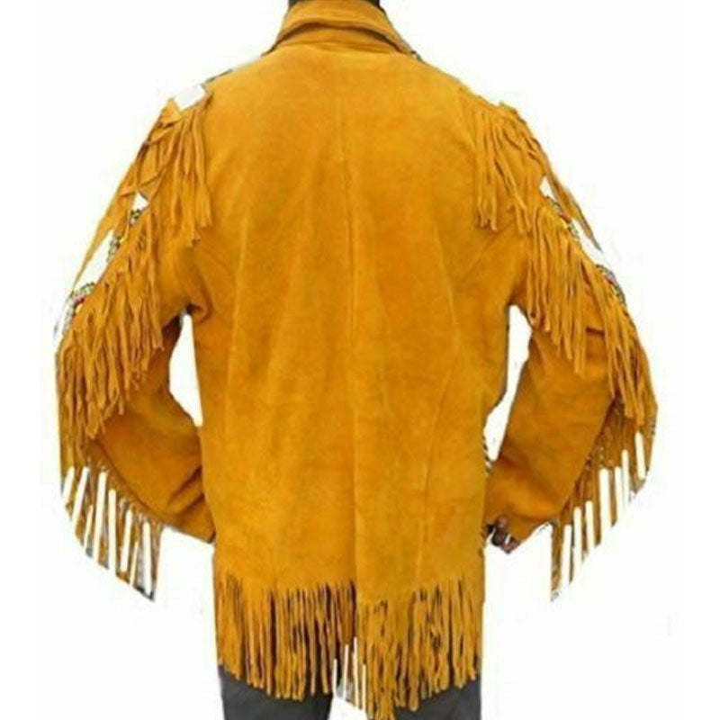 Buy Best Sale Quality Of Cowboy Leather Coat With Fringed Bones & Beads  For New Year Sale