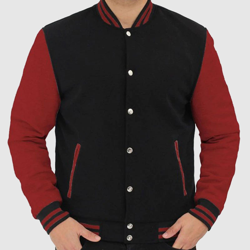 Maroon And Black Best Sales Varsity Leather Jacket For Mens