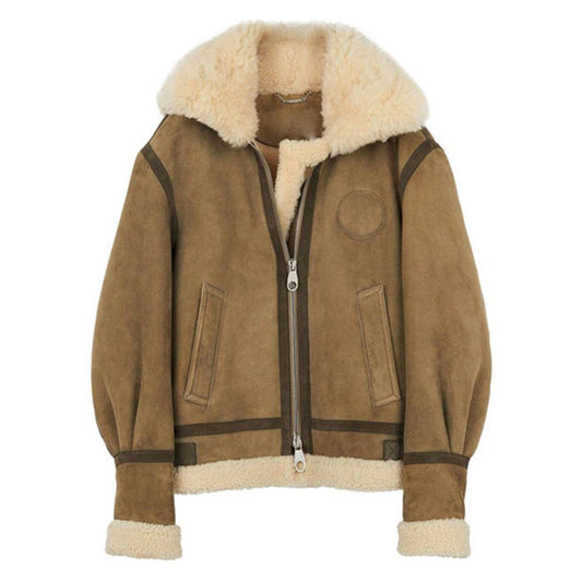 Best Shearling Winter Aviator Leather Sheepskin Jacket Brown For Sale 