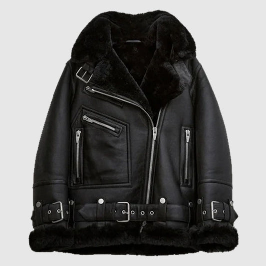 Buy Best Style Black Women B3 RAF Aviator Styled Sheepskin Shearling Leather Jacket For Sale