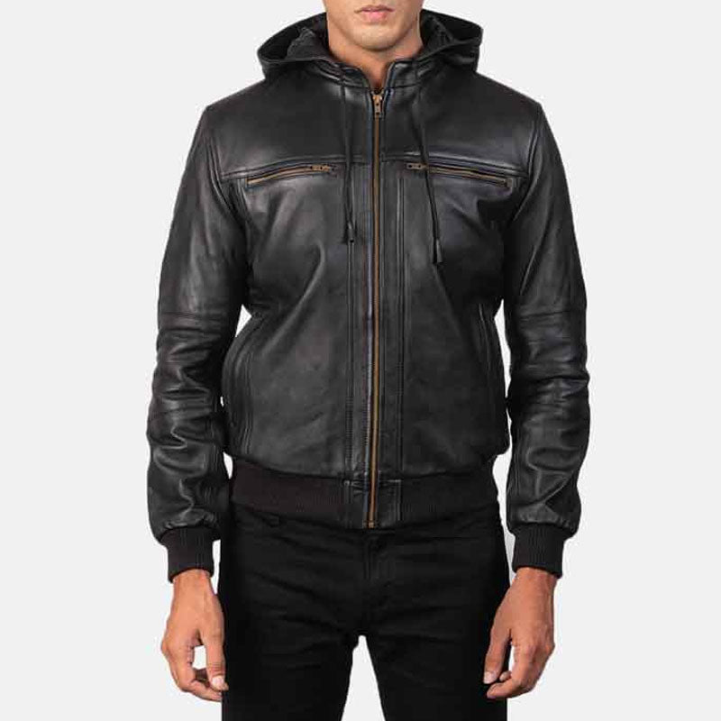 Buy Best Style Bouncer Biz Black Leather Bomber Jacket For Men's