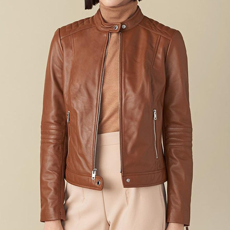 Buy Best Style Emma Genuine Fashion Leather Jacket With Shoulder Detail FOr Sale New Year