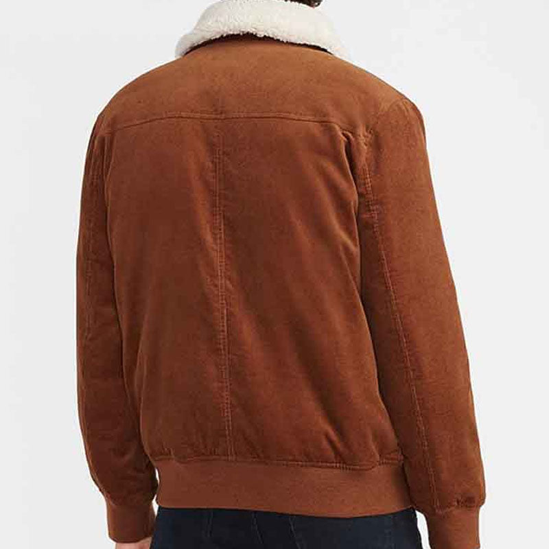 Buy Best Style Fashion Shearling Collar Corduroy Bomber Leather Jacket For Sale