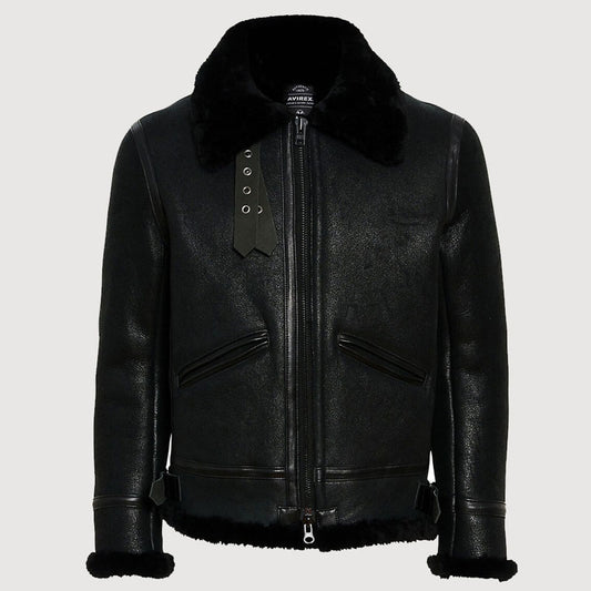 Buy Best Style Genuine Mens Black Sherpa Shearling Leather Jacket For Sale