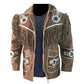 Buy Best Style Western Cowboy Leather Coat With Fringe Bones And Beads Brown For New Year Sale