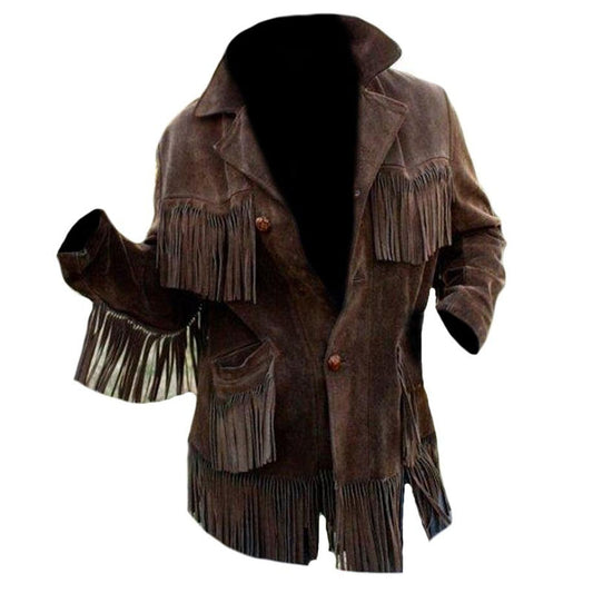 Buy Best Style Western cowboy Brown suede leather jacket with Fringes For New Year Sale