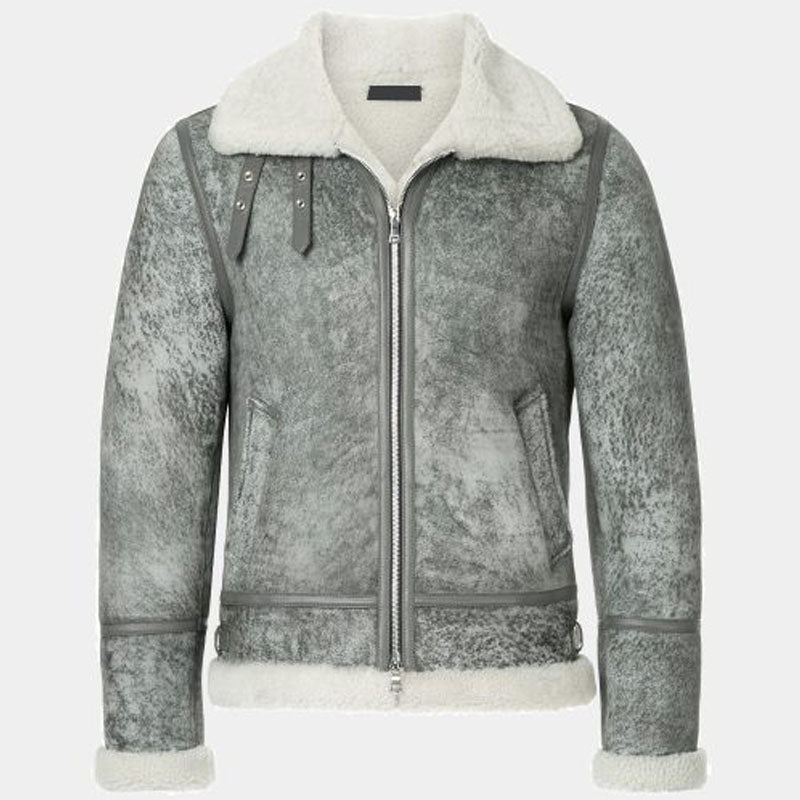 Best Style Winter Sheepskin Grey Lamb Skin Shearling Leather Jacket  For Sale