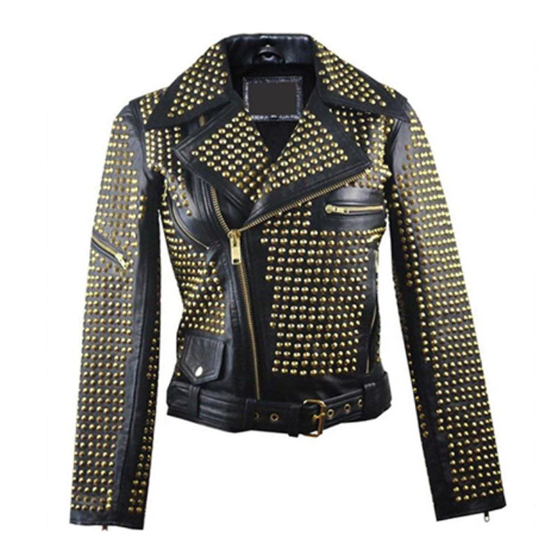 Shop Best Moto Punk Style Studded Leather Jacket For Womens 