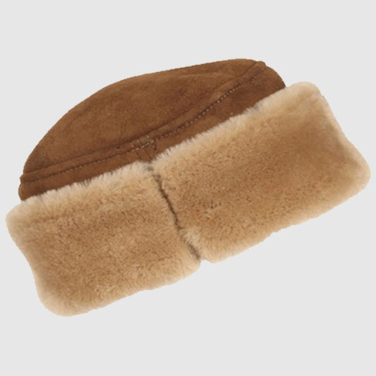 Buy Best Warm Toffee Leather Sierra Sheepskin Hat For Sale