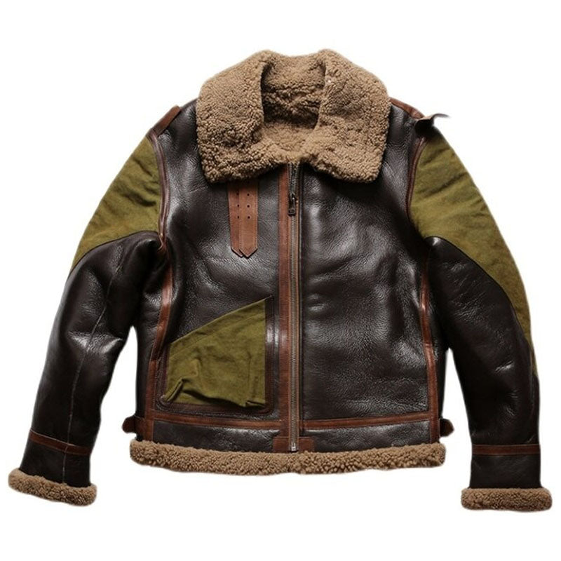 Buy Best Winter Real Natural Thick Sheepskin Winter Warm B3 Bomber Jacket For Christmas Sale