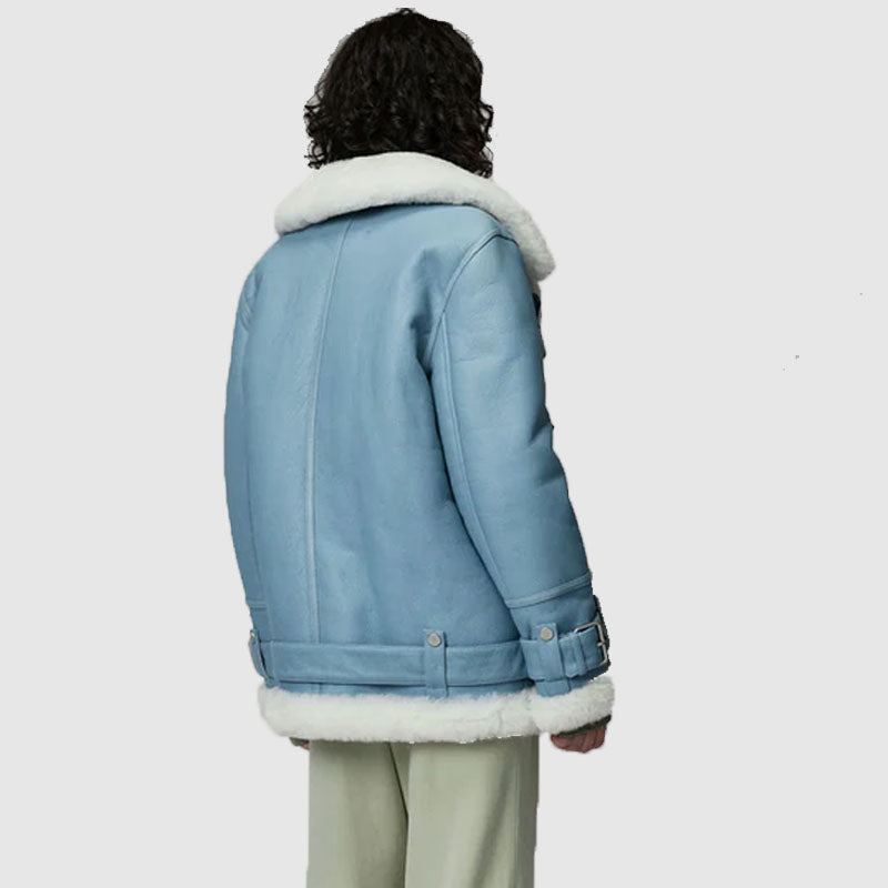 Buy Best Women Style Light Blue B3 RAF Aviator Styled Sheepskin Shearling Leather Jacket For Sale With Free Shipping