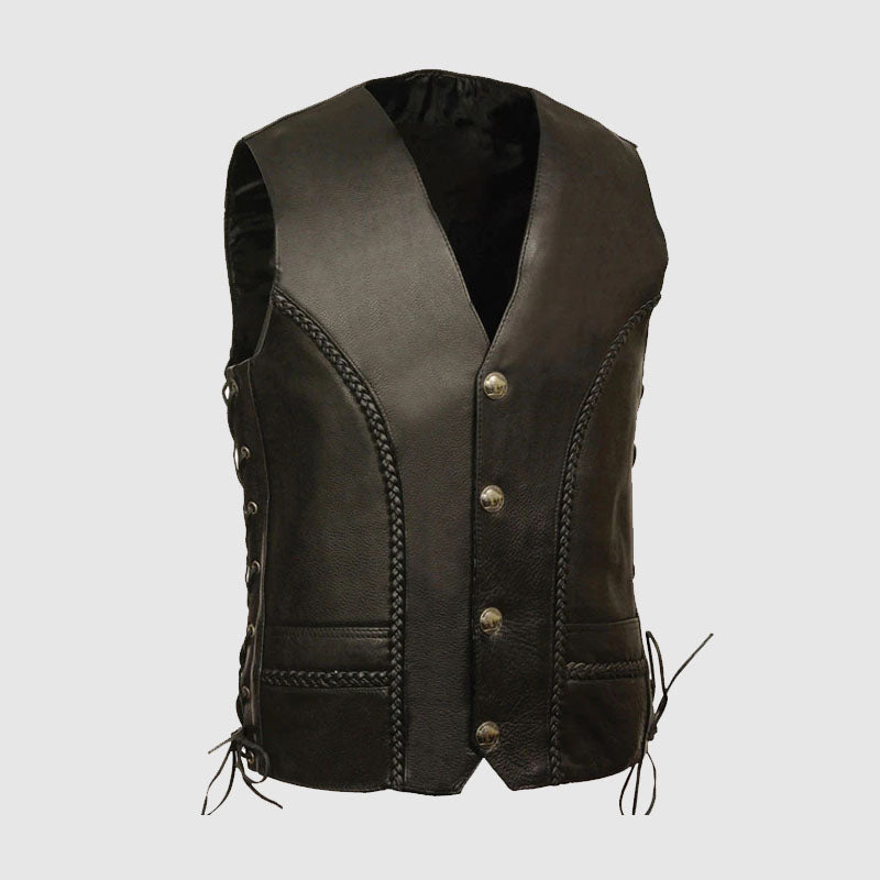 Buy Buffalo Snap Braided Side Lace Leather Vest For Mens