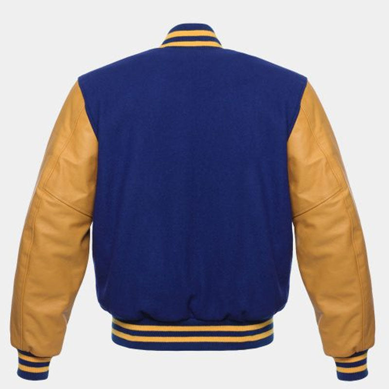 Buy Genuine Best Looking Style Navy Blue Wool Leather varsity Jacket For Sale