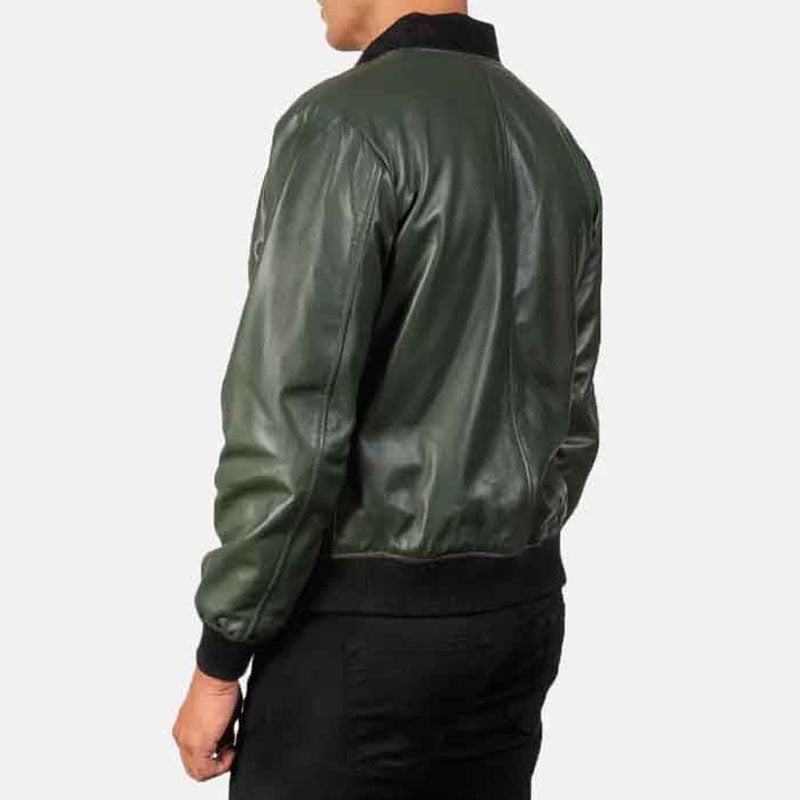 Buy Genuine Best Real Style Green Leather Bomber Jacket For Men's For Sale