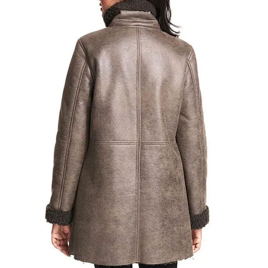 Buy Genuine Best Winter Sheepskin Emaya Brown Aviator Shearling Coat For New Year